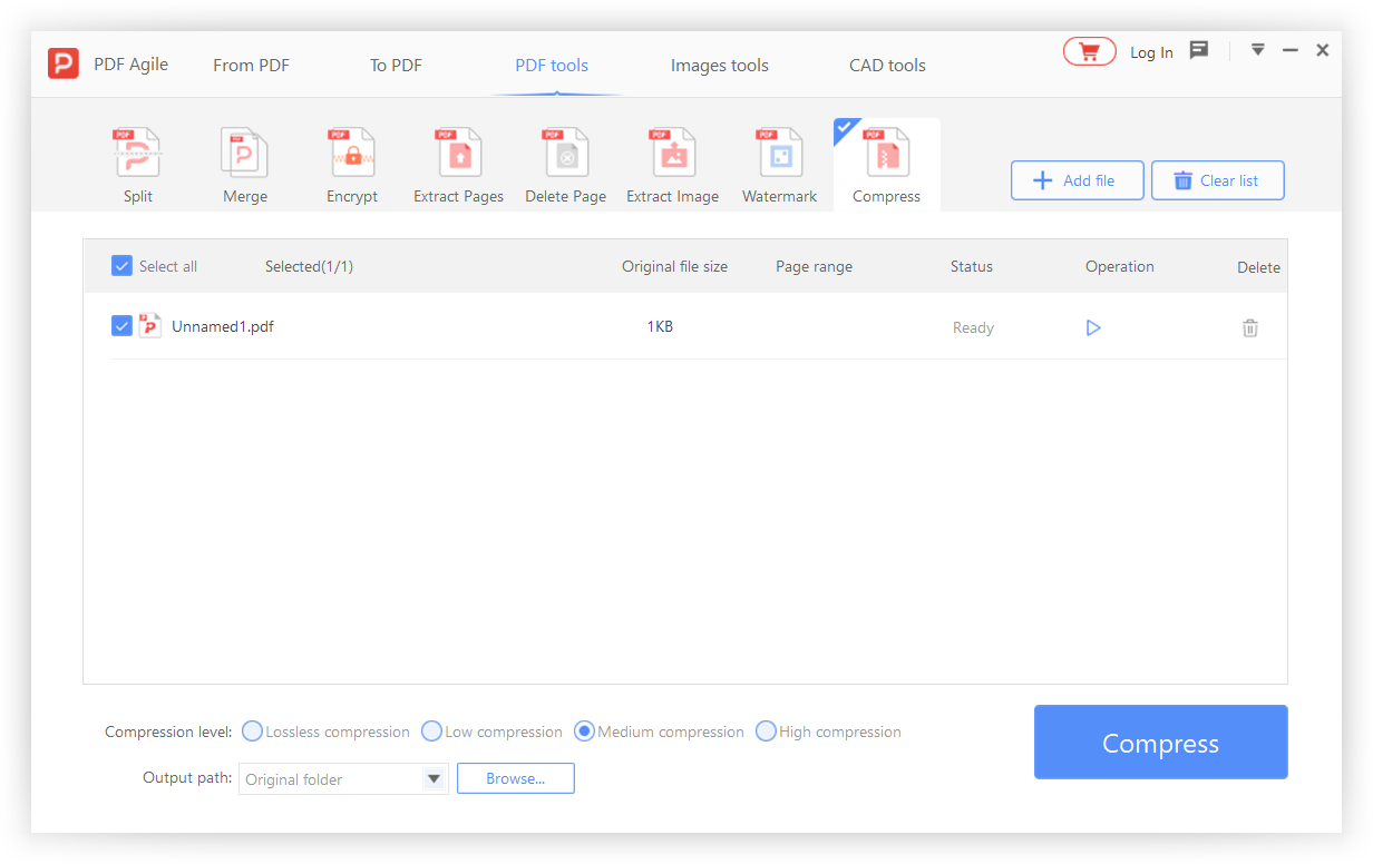 Opening the PDF Optimizer tool in PDF Agile