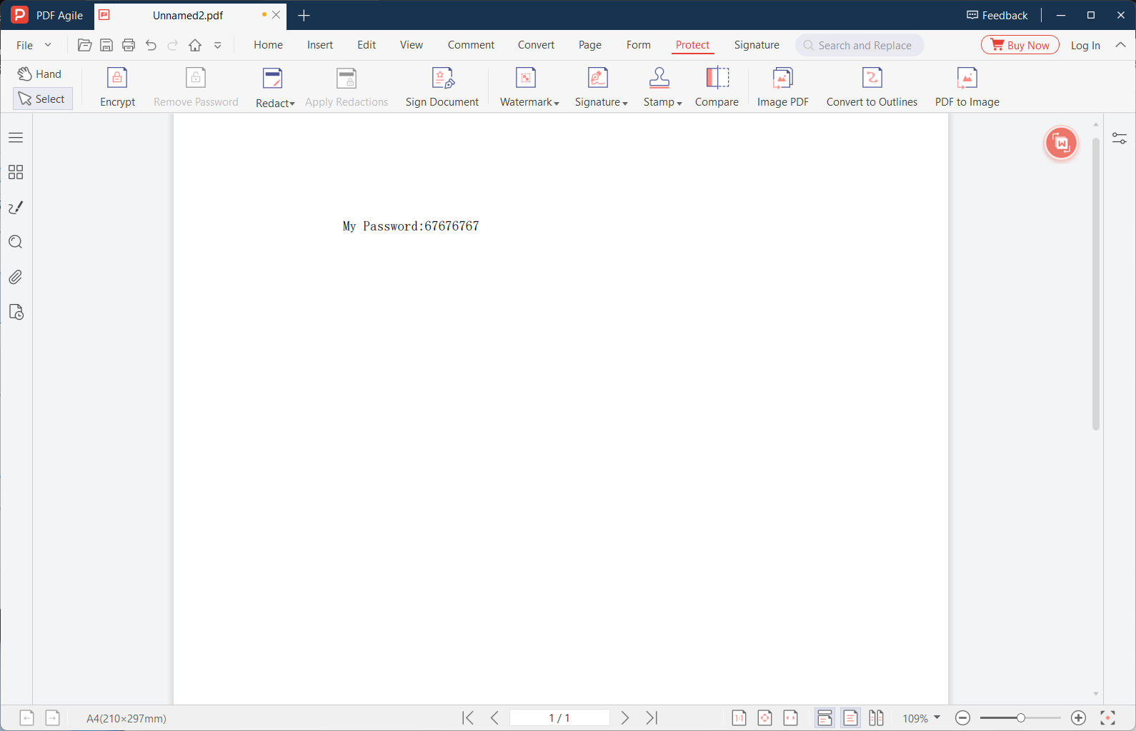Selecting the Redact tool from the Protect menu in PDF Agile