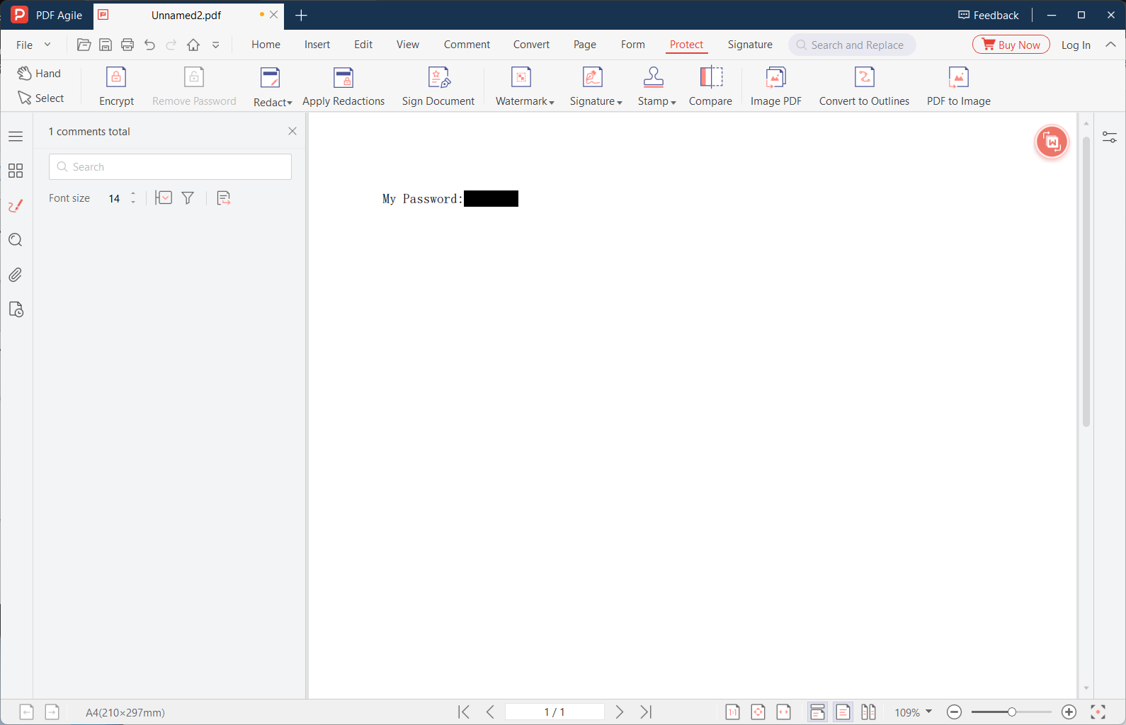 Marking sensitive text for redaction using the selection tool
