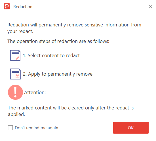 Applying redaction to permanently remove selected content from the PDF